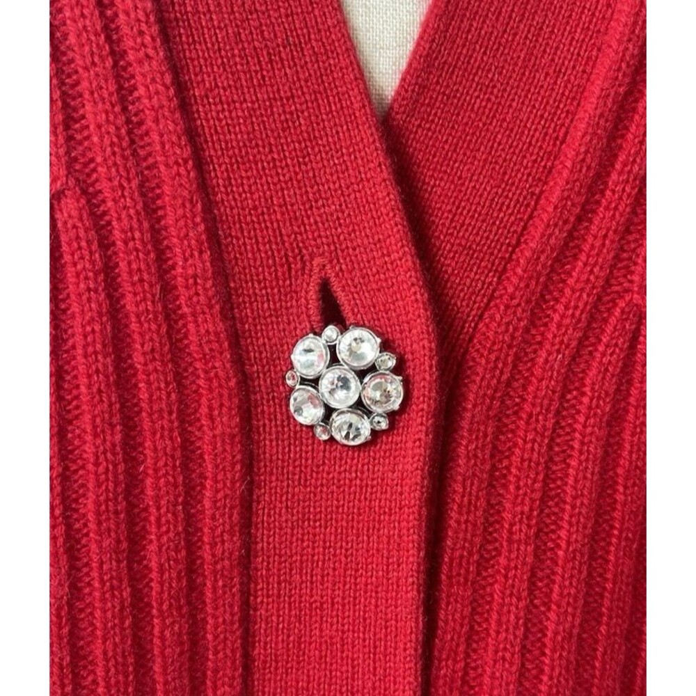 Talbots NEW womens 100% cashmere red cardigan rhinestone cardigan sweater Small - Picture 3 of 8